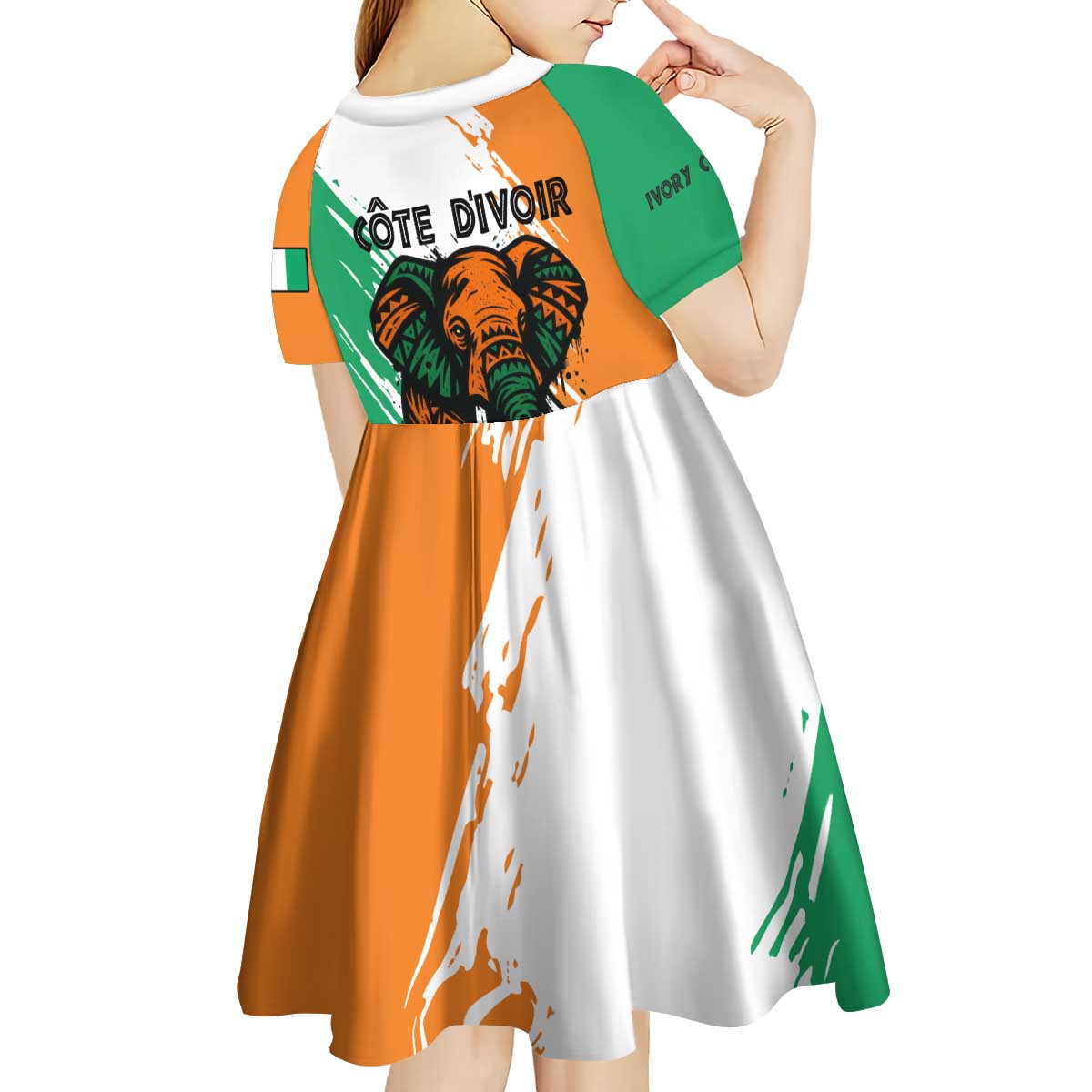 Ivory Coast Kid Short Sleeve Dress with Tribal Elephant and Paint Splash Design - Wonder Print Shop