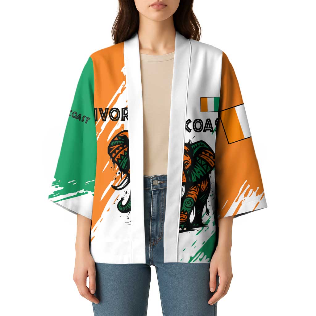 Ivory Coast Kimono with Tribal Elephant and Paint Splash Design - Wonder Print Shop