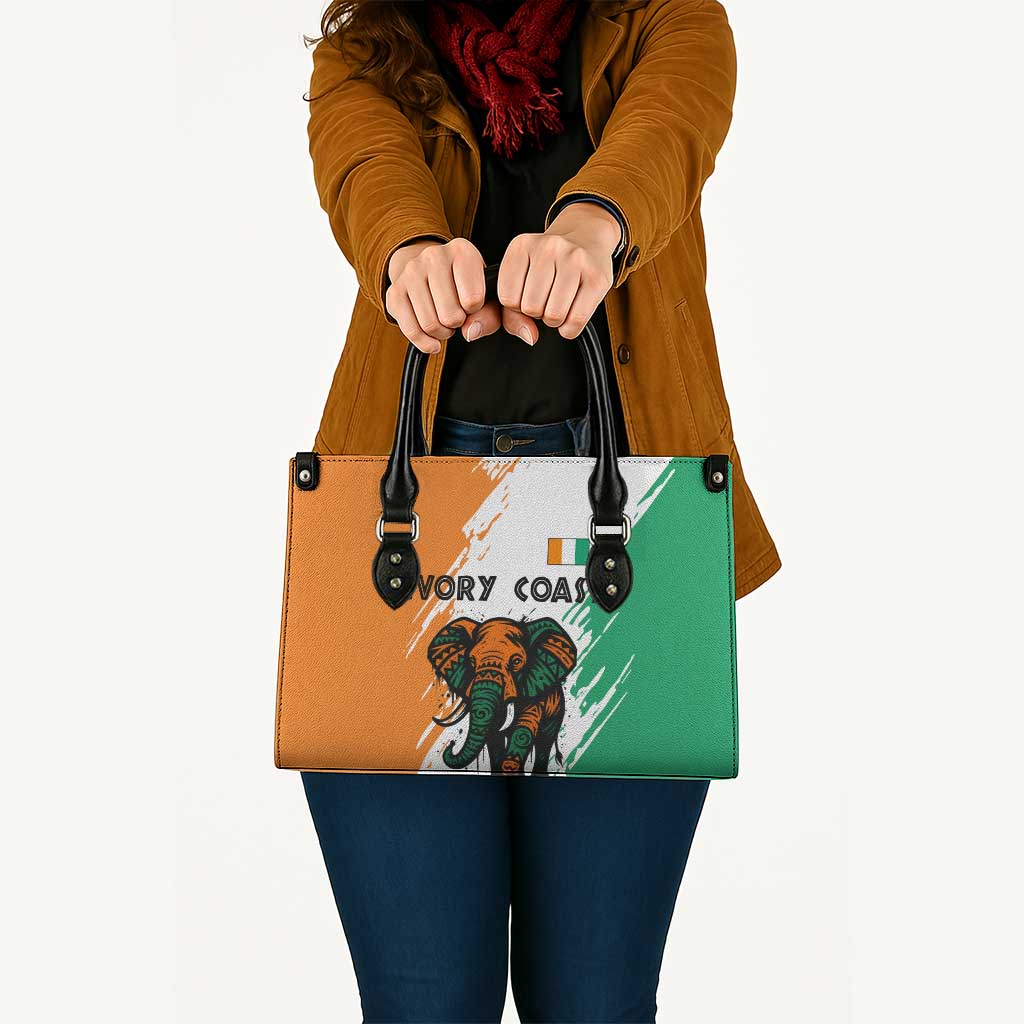 Ivory Coast Leather Bag with Tribal Elephant and Paint Splash Design - Wonder Print Shop