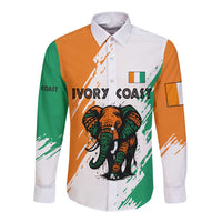 Ivory Coast Long Sleeve Button Shirt with Tribal Elephant and Paint Splash Design - Wonder Print Shop
