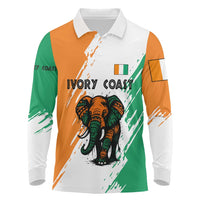 Ivory Coast Long Sleeve Polo Shirt with Tribal Elephant and Paint Splash Design - Wonder Print Shop