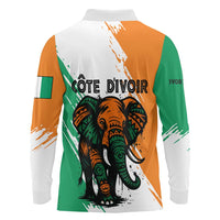 Ivory Coast Long Sleeve Polo Shirt with Tribal Elephant and Paint Splash Design - Wonder Print Shop