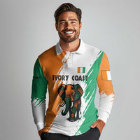 Ivory Coast Long Sleeve Polo Shirt with Tribal Elephant and Paint Splash Design - Wonder Print Shop