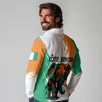 Ivory Coast Long Sleeve Polo Shirt with Tribal Elephant and Paint Splash Design - Wonder Print Shop