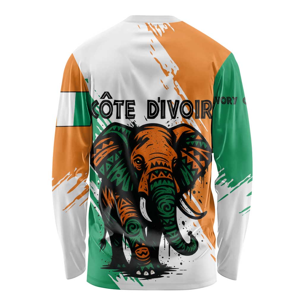 Ivory Coast Long Sleeve Shirt with Tribal Elephant and Paint Splash Design - Wonder Print Shop