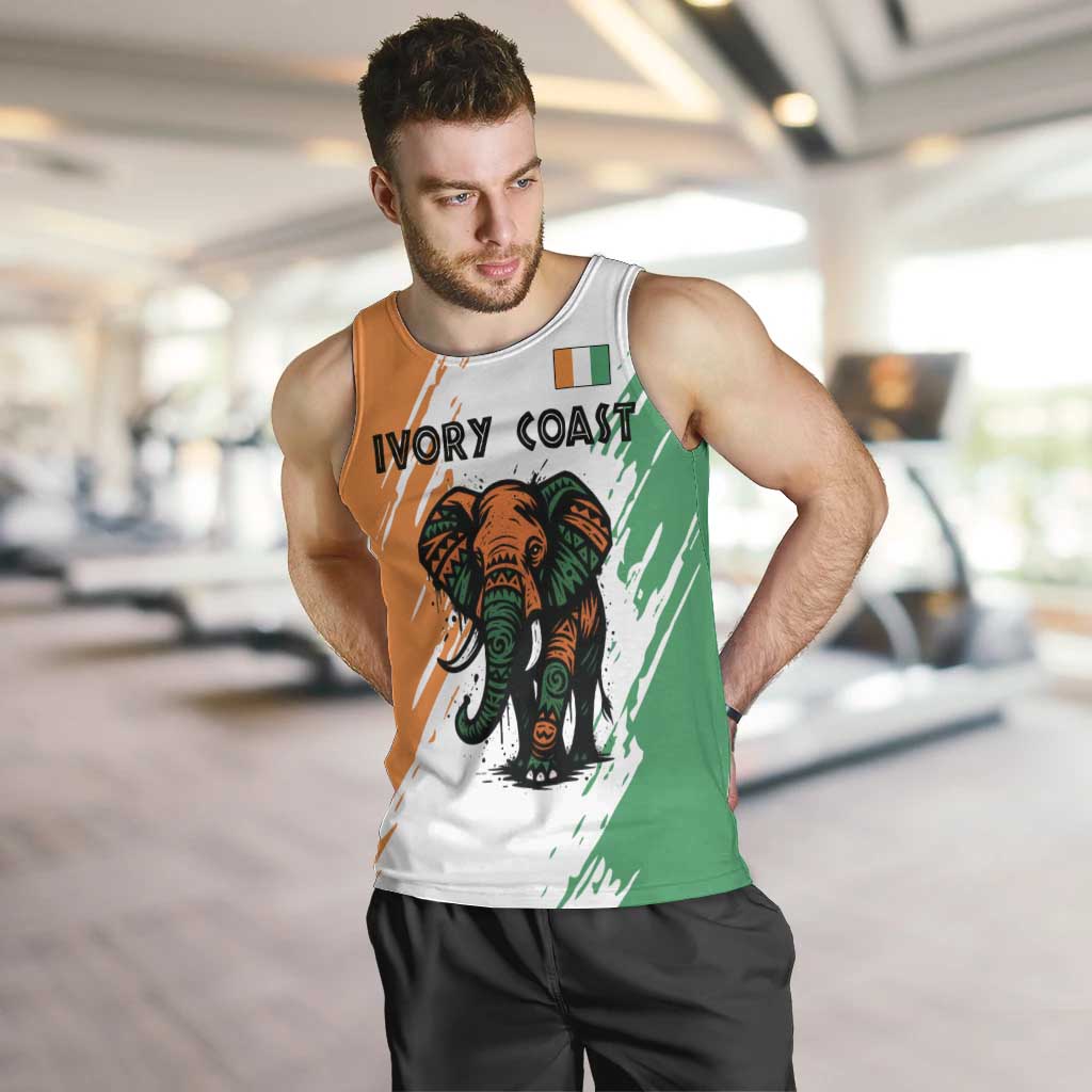 Ivory Coast Men Tank Top with Tribal Elephant and Paint Splash Design - Wonder Print Shop