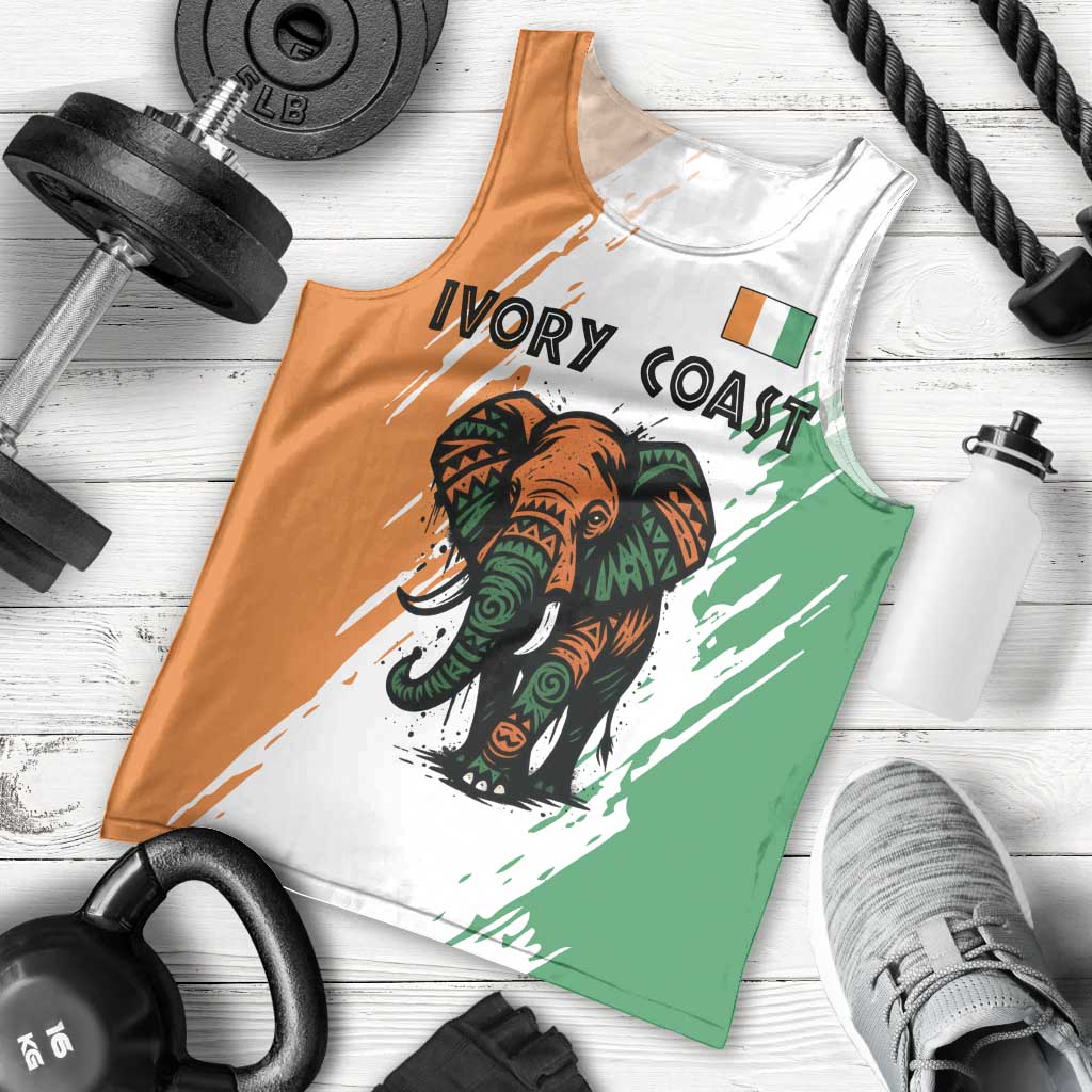Ivory Coast Men Tank Top with Tribal Elephant and Paint Splash Design - Wonder Print Shop