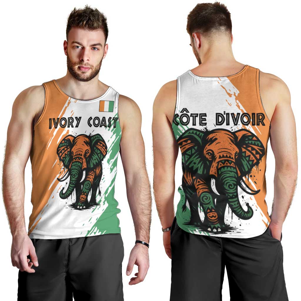 Ivory Coast Men Tank Top with Tribal Elephant and Paint Splash Design - Wonder Print Shop