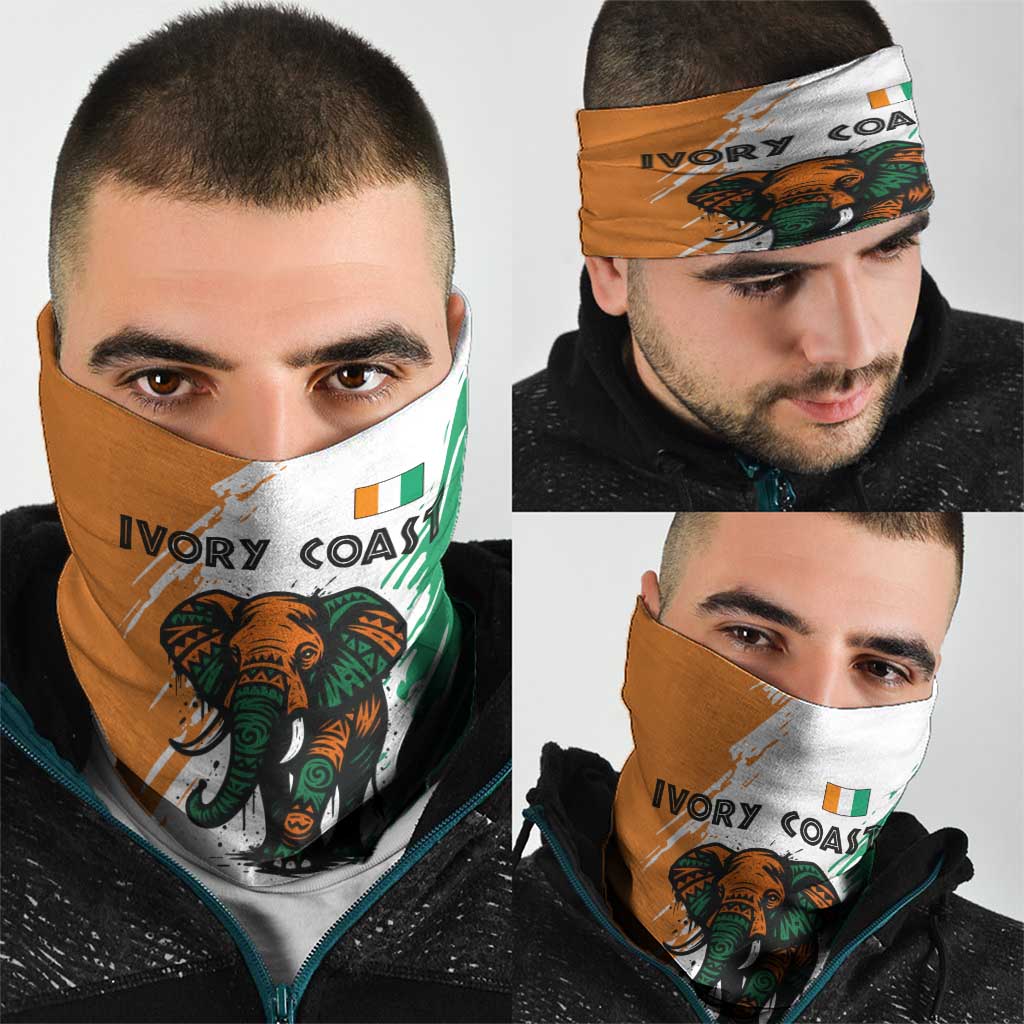 Ivory Coast Neck Gaiter with Tribal Elephant and Paint Splash Design TS04