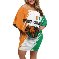 Ivory Coast Off Shoulder Short Dress with Tribal Elephant and Paint Splash Design - Wonder Print Shop