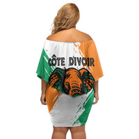Ivory Coast Off Shoulder Short Dress with Tribal Elephant and Paint Splash Design - Wonder Print Shop
