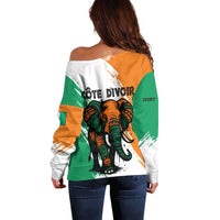 Ivory Coast Off Shoulder Sweater with Tribal Elephant and Paint Splash Design - Wonder Print Shop