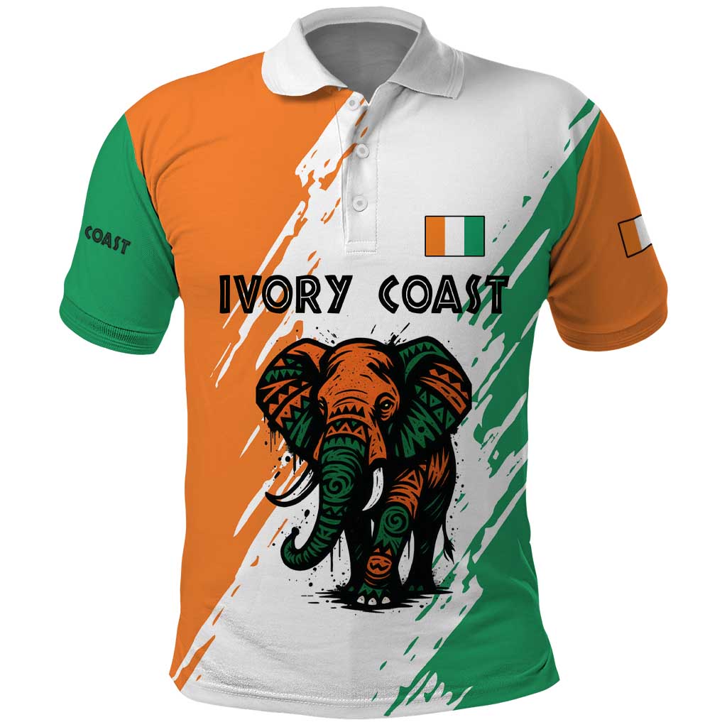Ivory Coast Polo Shirt with Tribal Elephant and Paint Splash Design - Wonder Print Shop