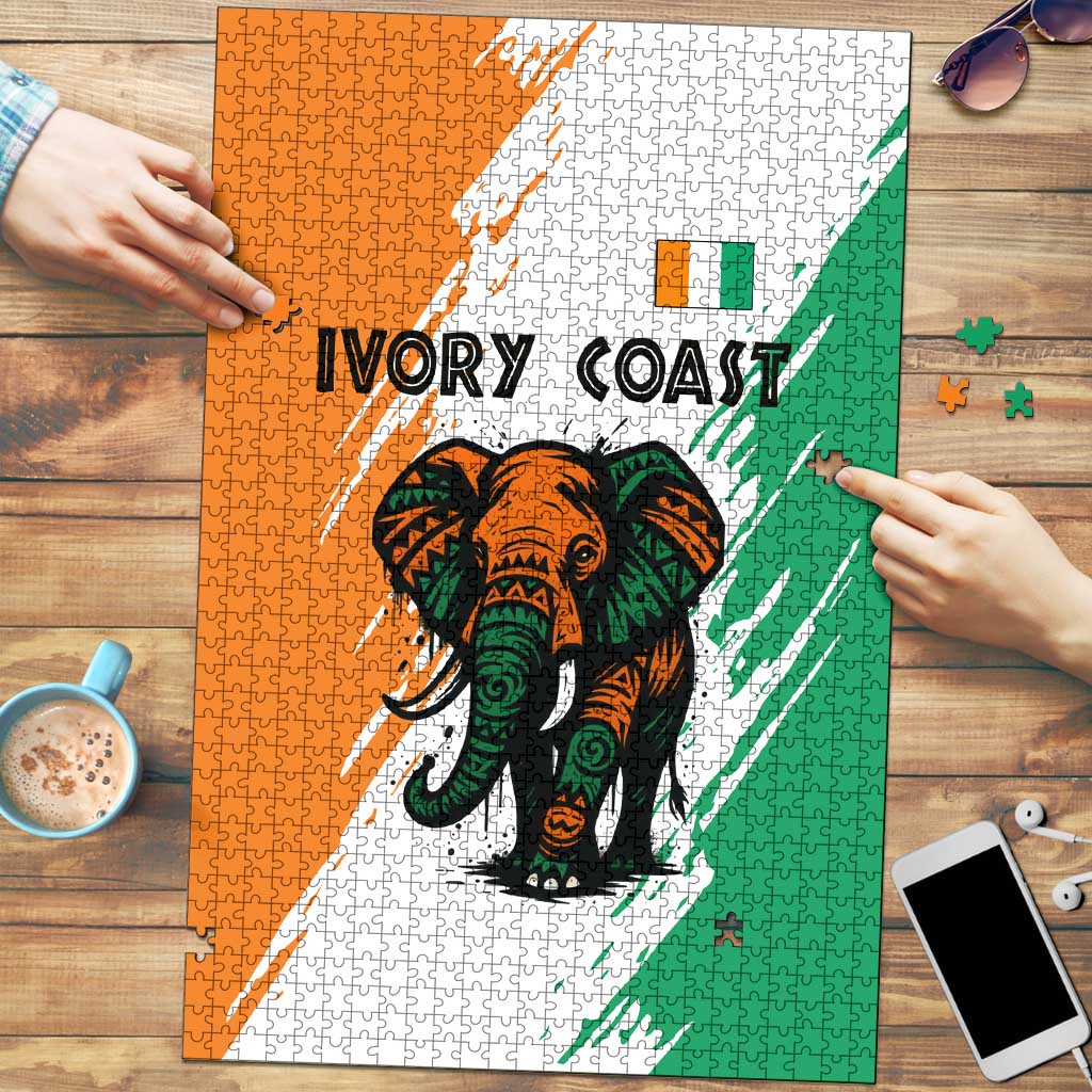 Ivory Coast Puzzle with Tribal Elephant and Paint Splash Design - Wonder Print Shop