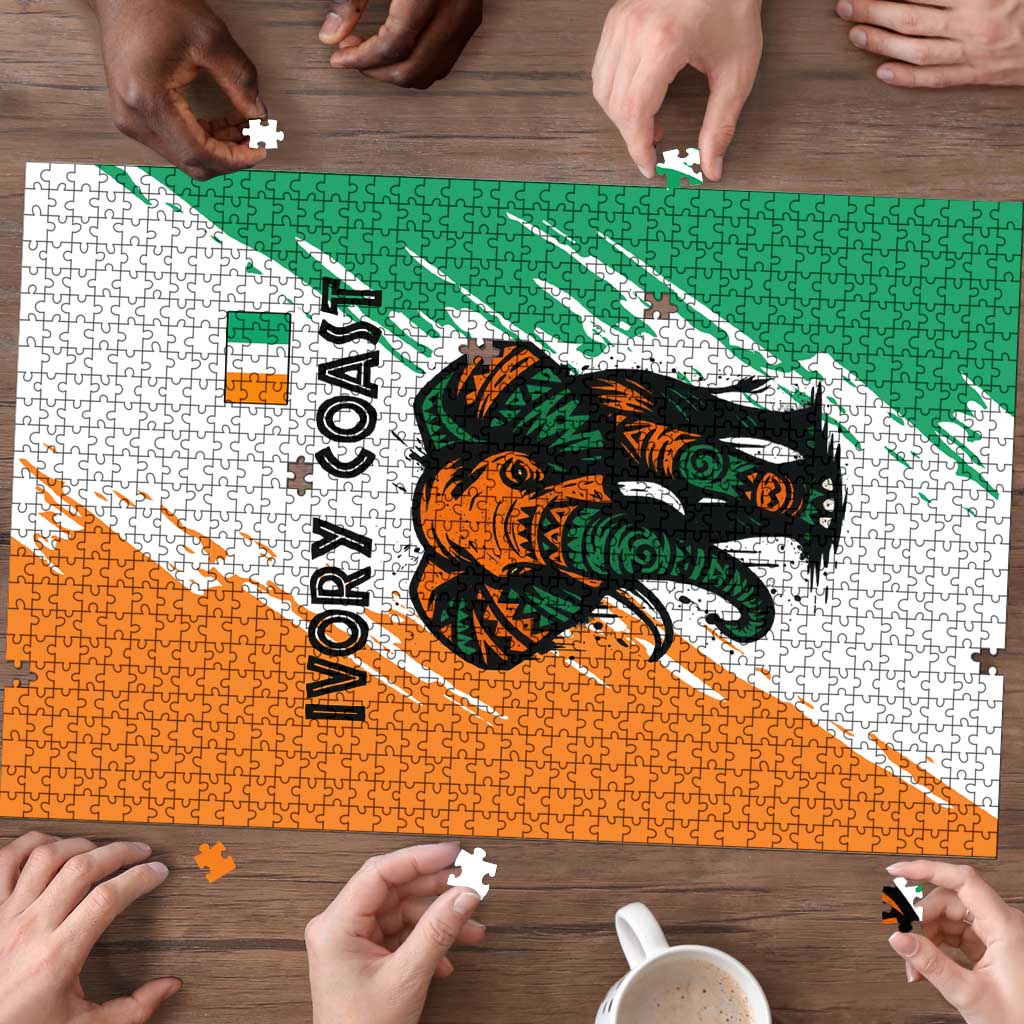 Ivory Coast Puzzle with Tribal Elephant and Paint Splash Design - Wonder Print Shop