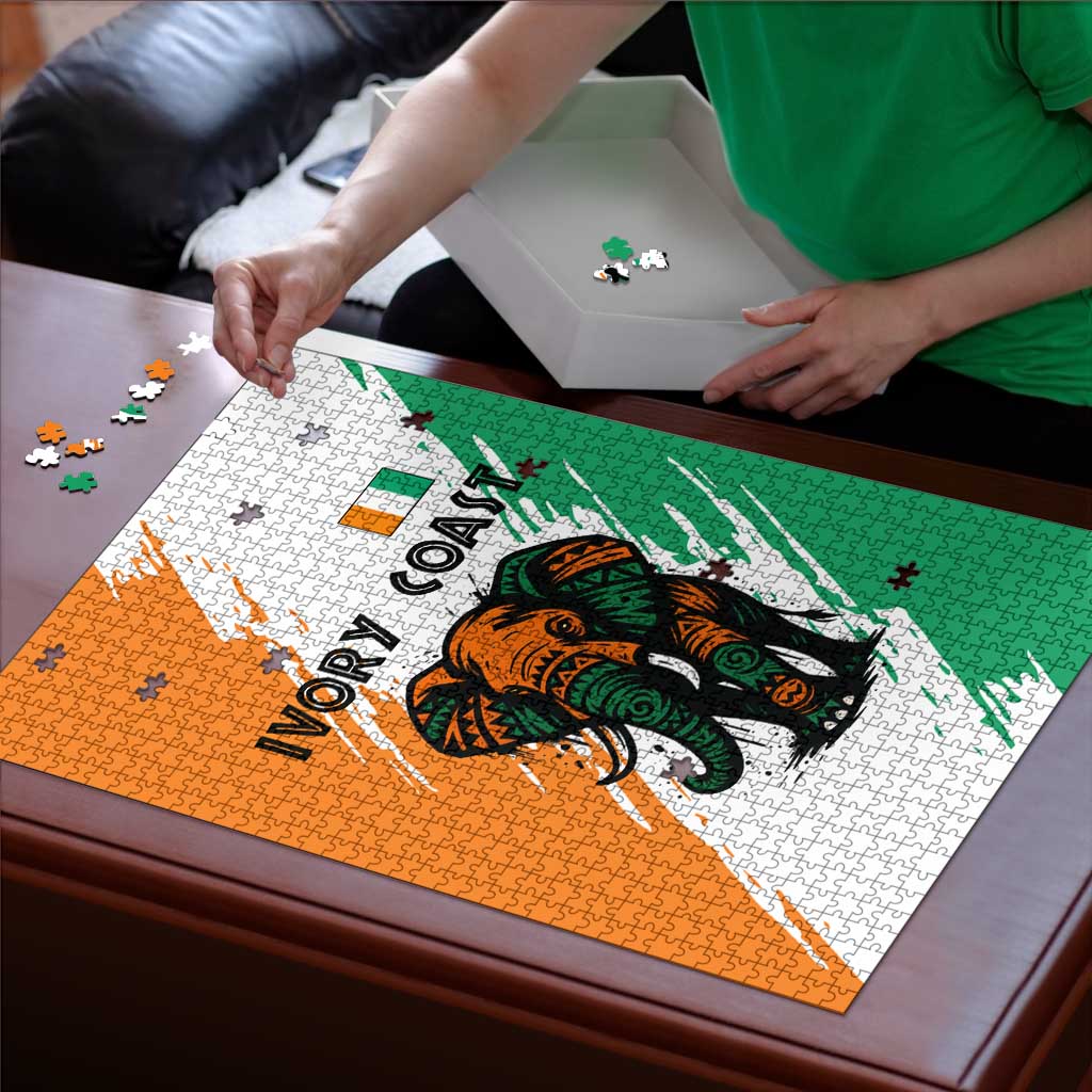 Ivory Coast Puzzle with Tribal Elephant and Paint Splash Design - Wonder Print Shop