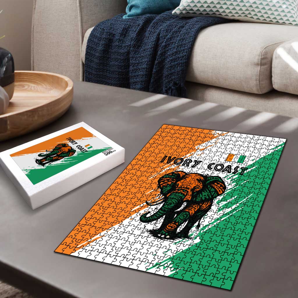 Ivory Coast Puzzle with Tribal Elephant and Paint Splash Design - Wonder Print Shop