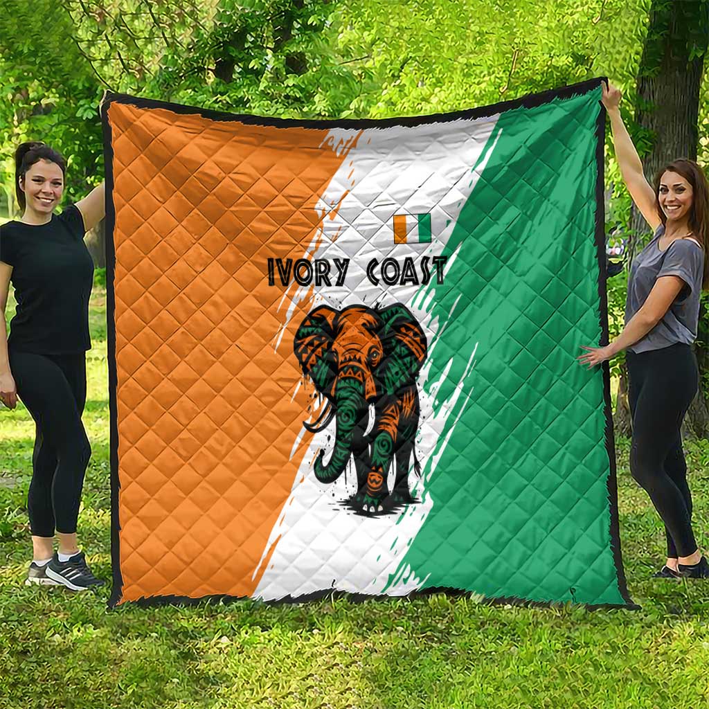 Ivory Coast Quilt with Tribal Elephant and Paint Splash Design - Wonder Print Shop