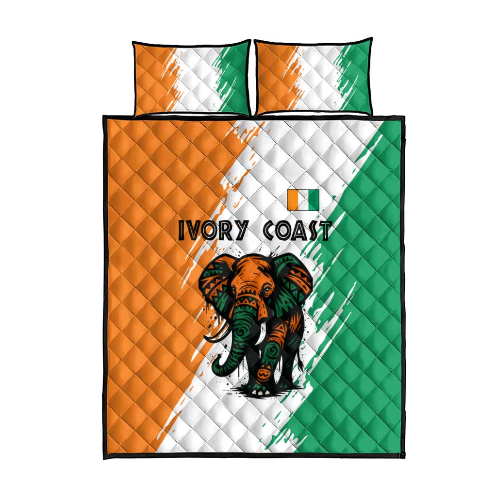 Ivory Coast Quilt Bed Set with Tribal Elephant and Paint Splash Design - Wonder Print Shop