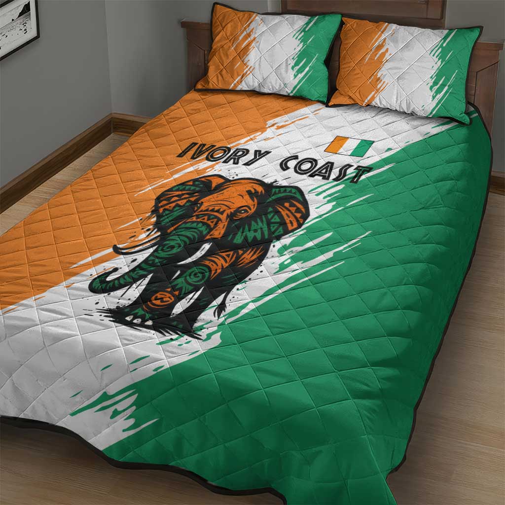 Ivory Coast Quilt Bed Set with Tribal Elephant and Paint Splash Design - Wonder Print Shop
