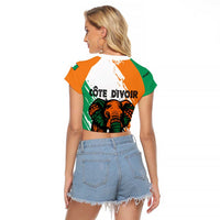 Ivory Coast Raglan Cropped T Shirt with Tribal Elephant and Paint Splash Design - Wonder Print Shop