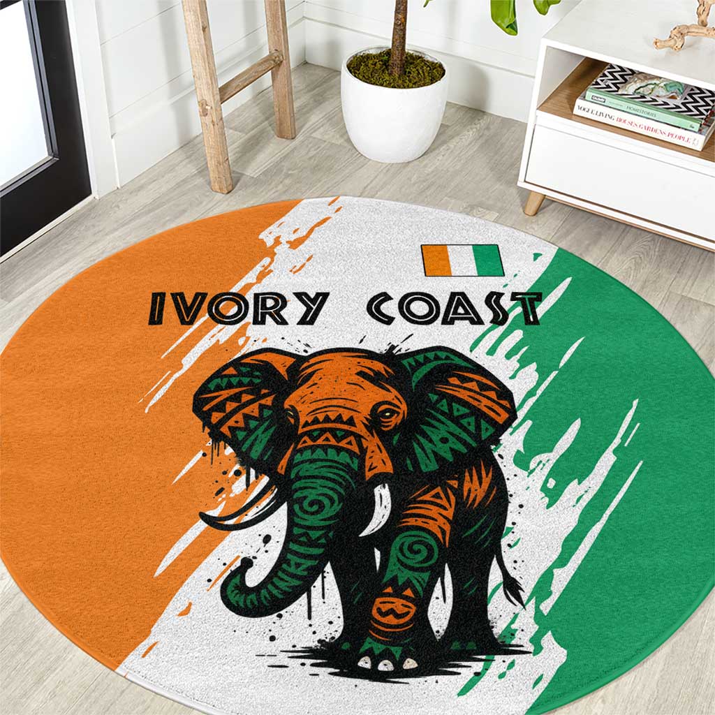 Ivory Coast Round Carpet with Tribal Elephant and Paint Splash Design - Wonder Print Shop