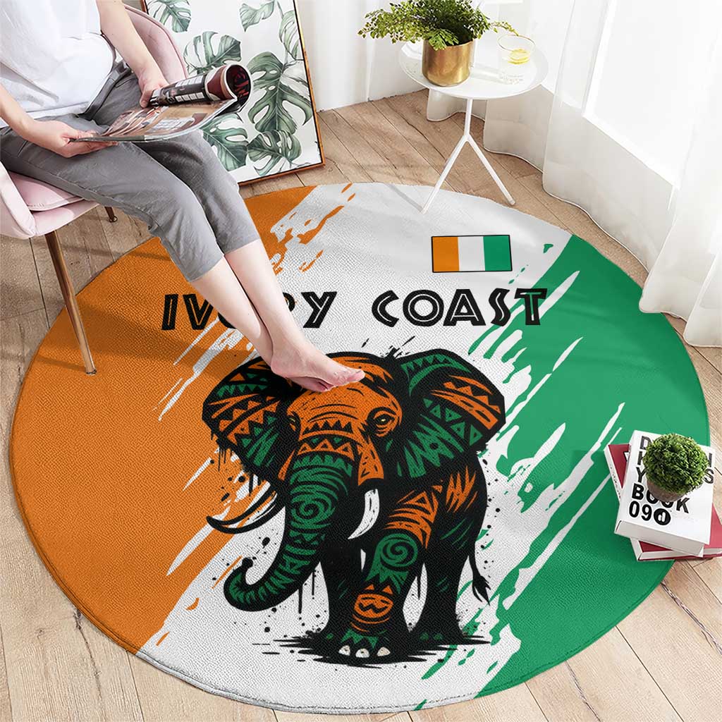 Ivory Coast Round Carpet with Tribal Elephant and Paint Splash Design - Wonder Print Shop