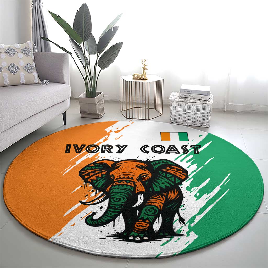 Ivory Coast Round Carpet with Tribal Elephant and Paint Splash Design - Wonder Print Shop