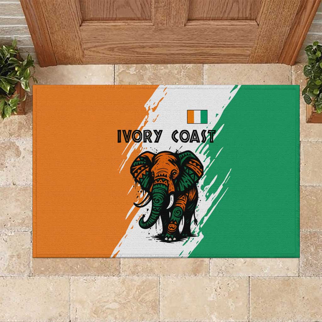Ivory Coast Rubber Doormat with Tribal Elephant and Paint Splash Design - Wonder Print Shop