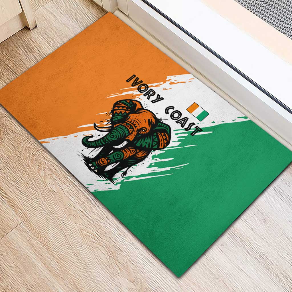 Ivory Coast Rubber Doormat with Tribal Elephant and Paint Splash Design - Wonder Print Shop