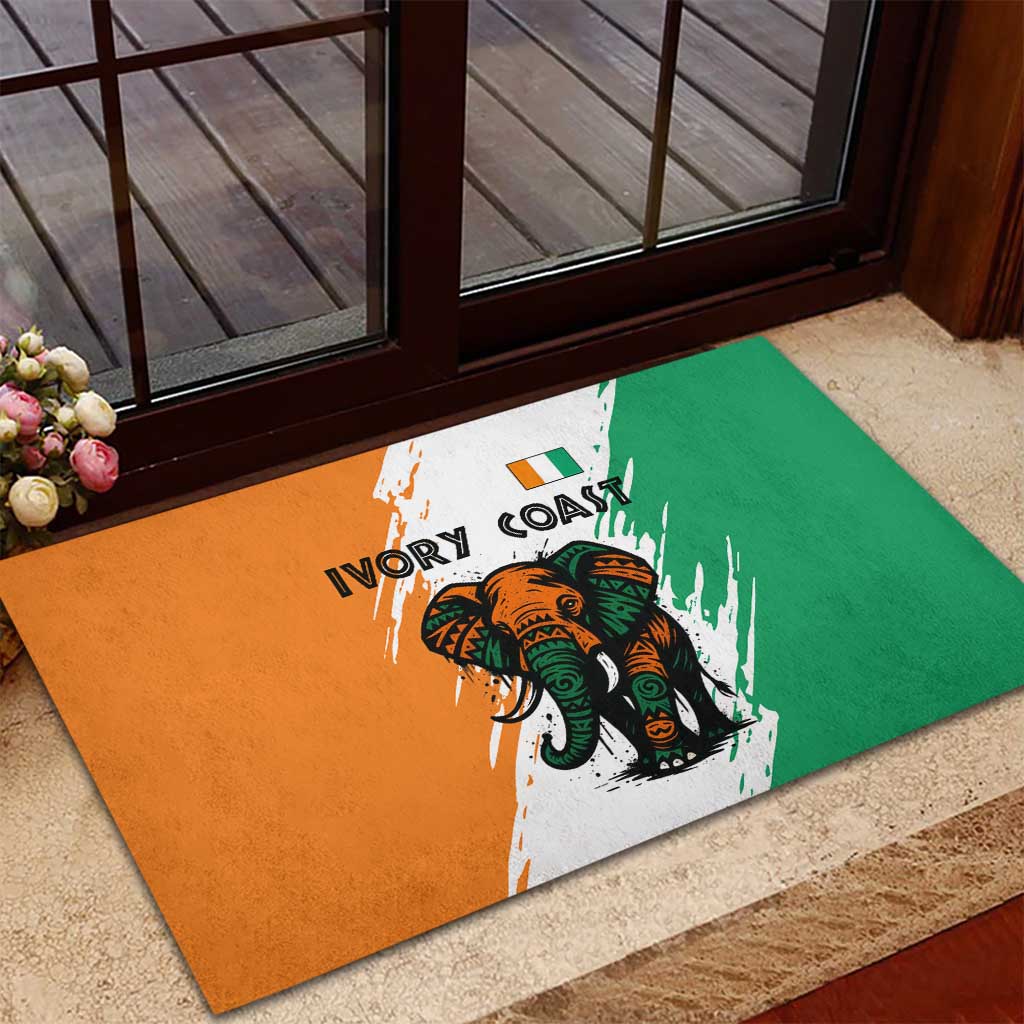 Ivory Coast Rubber Doormat with Tribal Elephant and Paint Splash Design - Wonder Print Shop