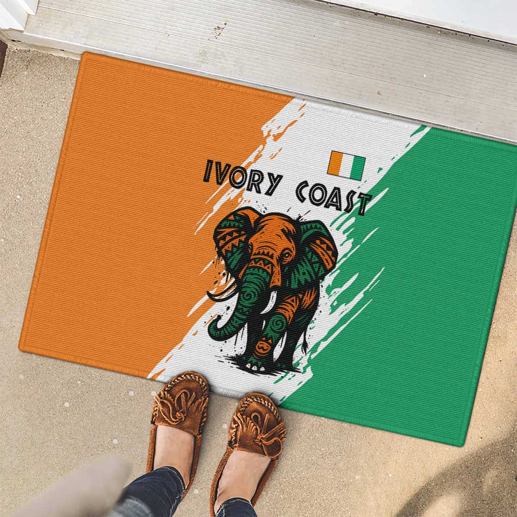 Ivory Coast Rubber Doormat with Tribal Elephant and Paint Splash Design - Wonder Print Shop