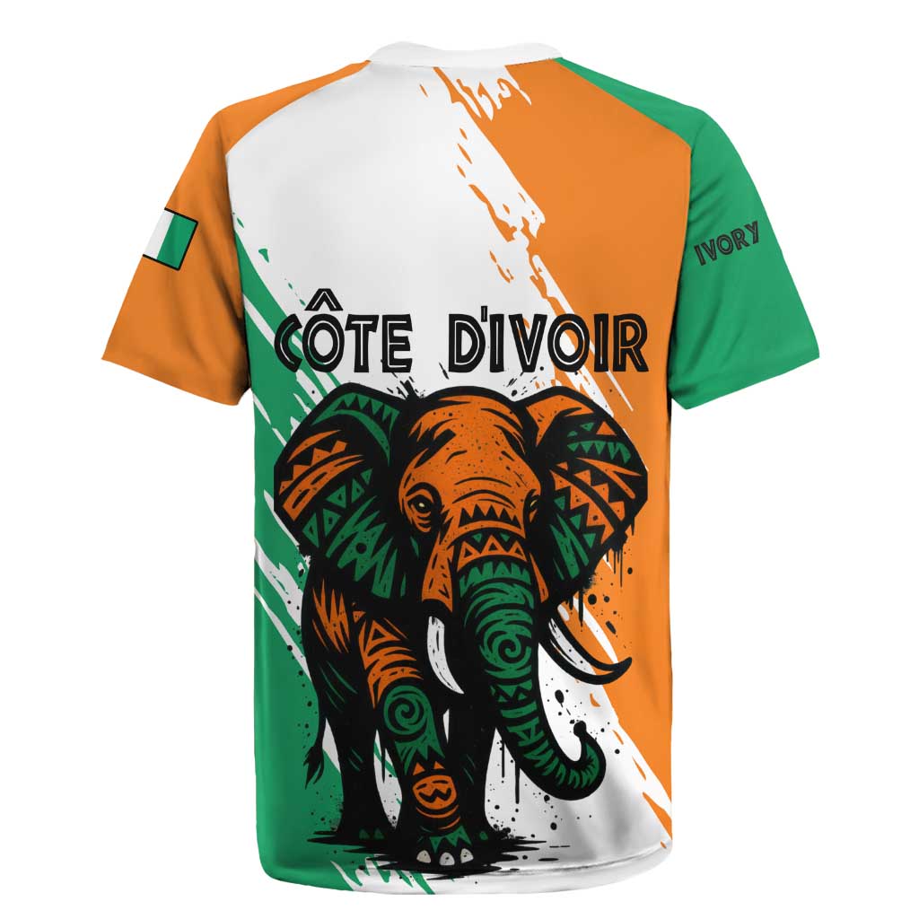 Ivory Coast Rugby Jersey with Tribal Elephant and Paint Splash Design - Wonder Print Shop