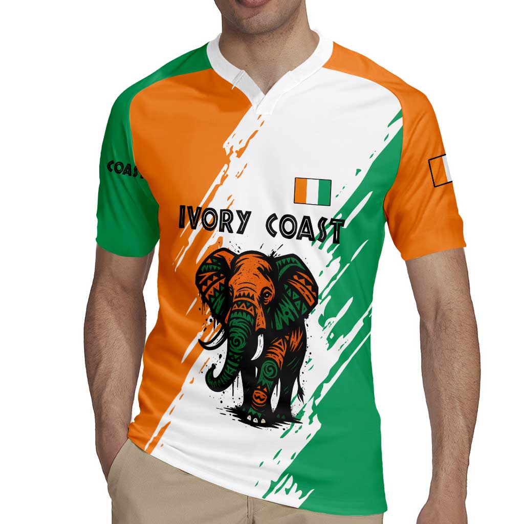 Ivory Coast Rugby Jersey with Tribal Elephant and Paint Splash Design - Wonder Print Shop