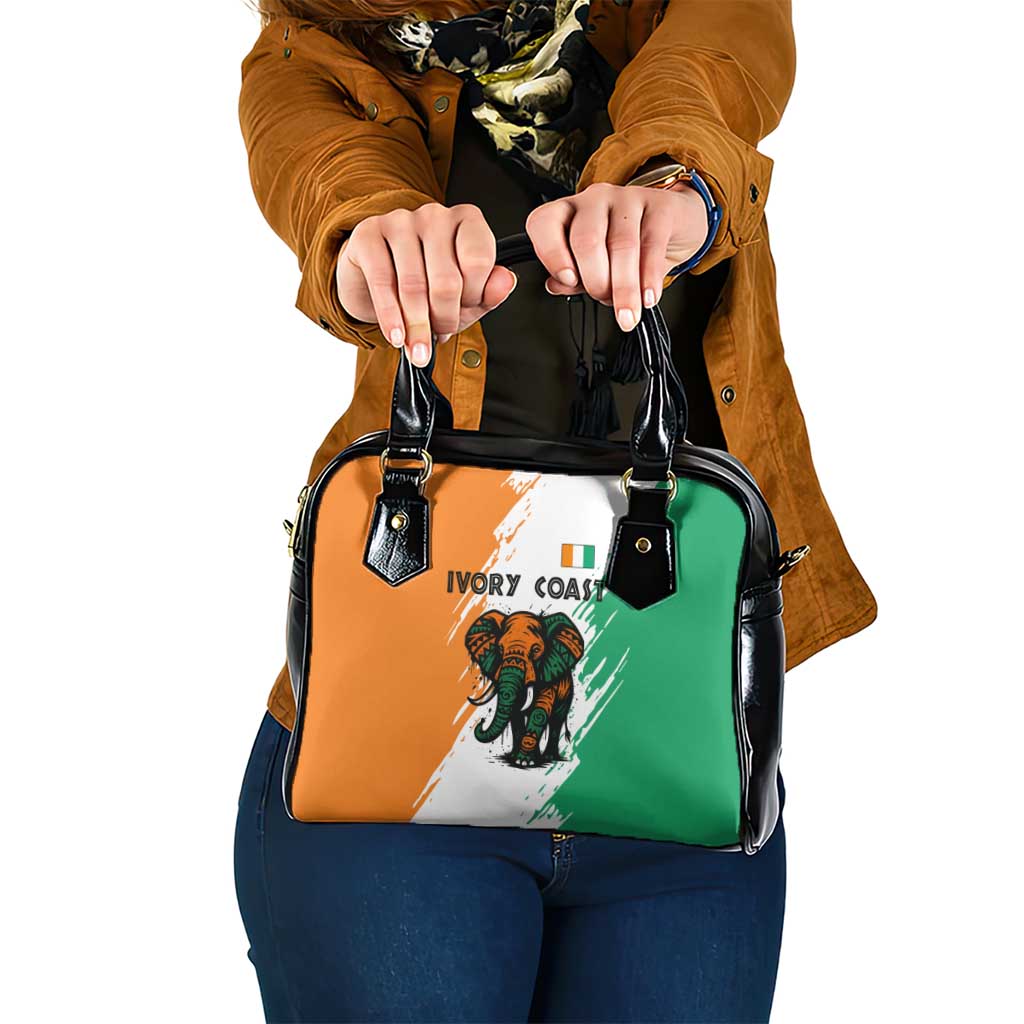 Ivory Coast Shoulder Handbag with Tribal Elephant and Paint Splash Design - Wonder Print Shop