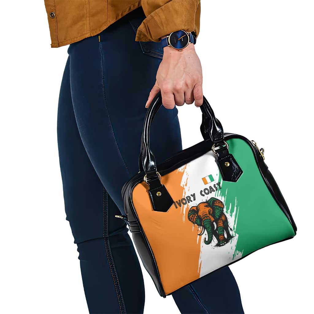 Ivory Coast Shoulder Handbag with Tribal Elephant and Paint Splash Design - Wonder Print Shop