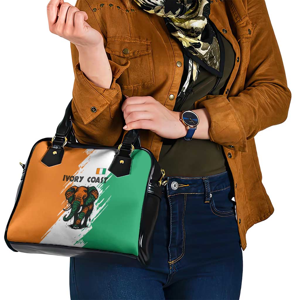 Ivory Coast Shoulder Handbag with Tribal Elephant and Paint Splash Design - Wonder Print Shop