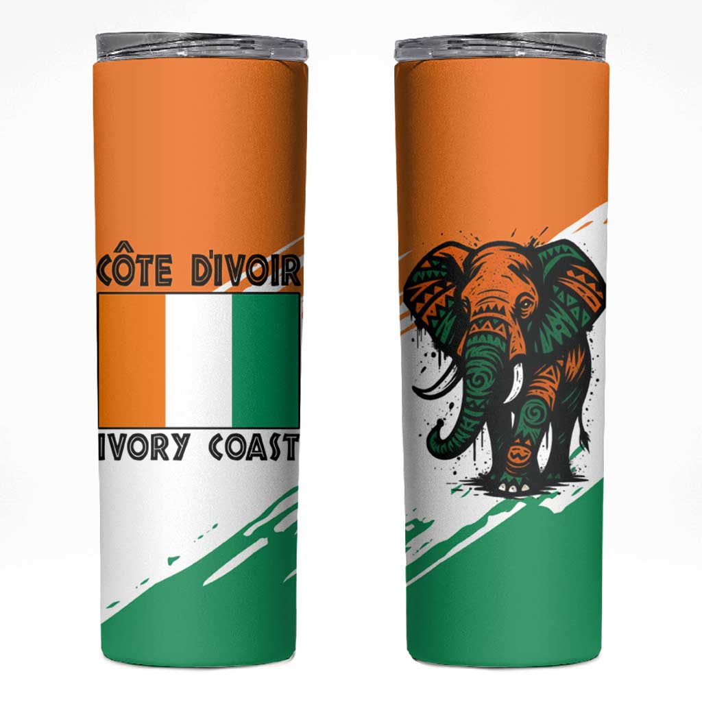 Ivory Coast Skinny Tumbler with Tribal Elephant and Paint Splash Design - Wonder Print Shop