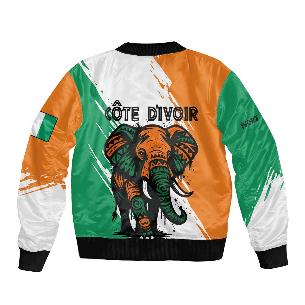 Ivory Coast Sleeve Zip Bomber Jacket with Tribal Elephant and Paint Splash Design - Wonder Print Shop
