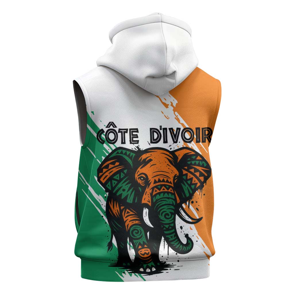 Ivory Coast Sleeveless Zip Hoodie with Tribal Elephant and Paint Splash Design - Wonder Print Shop