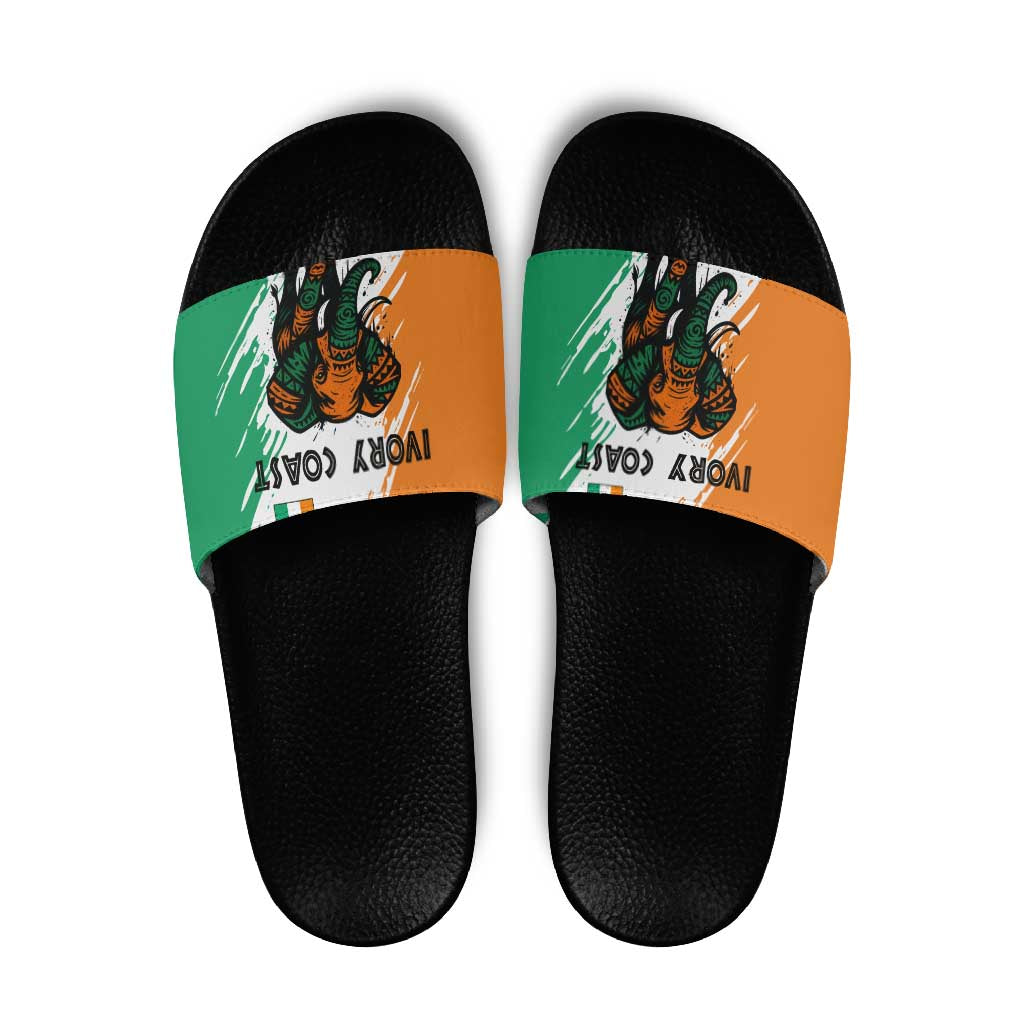 Ivory Coast Slide Sandals with Tribal Elephant and Paint Splash Design - Wonder Print Shop