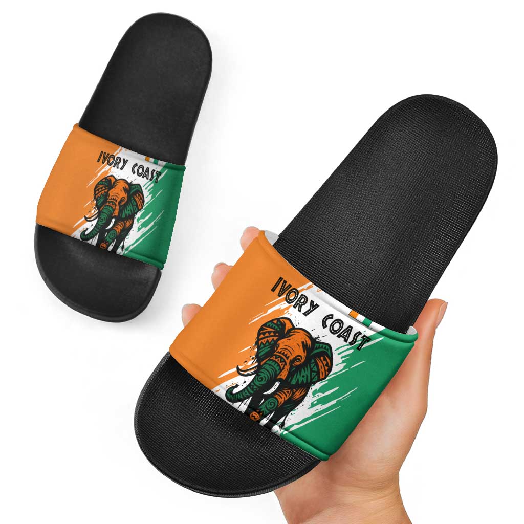 Ivory Coast Slide Sandals with Tribal Elephant and Paint Splash Design - Wonder Print Shop