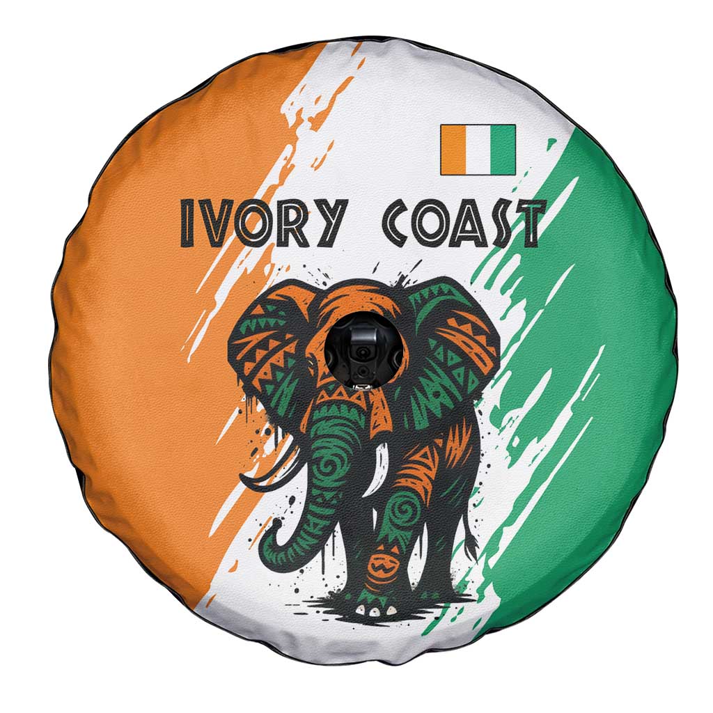 Ivory Coast Spare Tire Cover with Tribal Elephant and Paint Splash Design - Wonder Print Shop