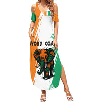 Ivory Coast Summer Maxi Dress with Tribal Elephant and Paint Splash Design - Wonder Print Shop