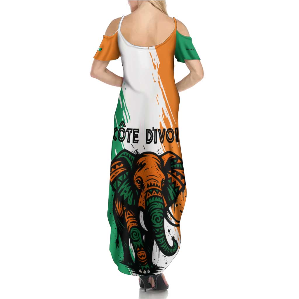 Ivory Coast Summer Maxi Dress with Tribal Elephant and Paint Splash Design - Wonder Print Shop