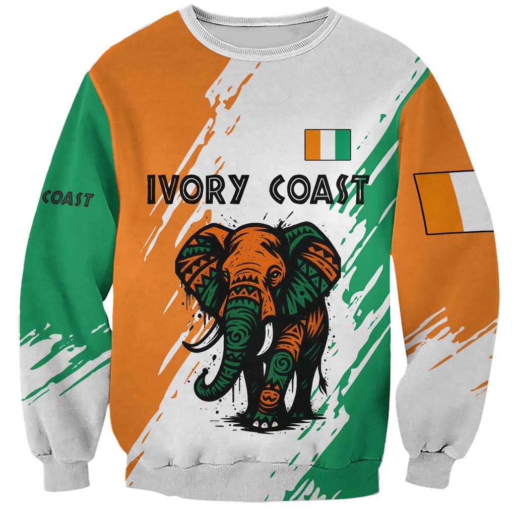 Ivory Coast Sweatshirt with Tribal Elephant and Paint Splash Design - Wonder Print Shop
