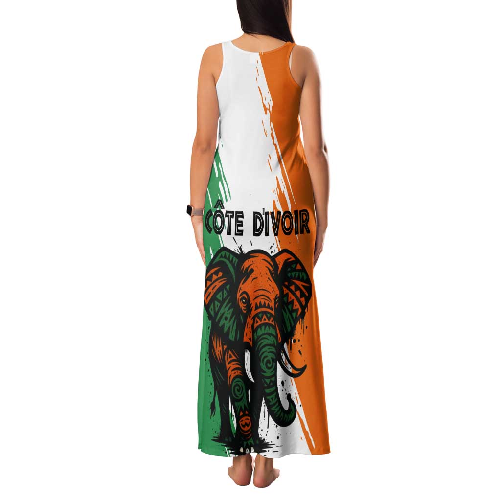 Ivory Coast Tank Maxi Dress with Tribal Elephant and Paint Splash Design - Wonder Print Shop
