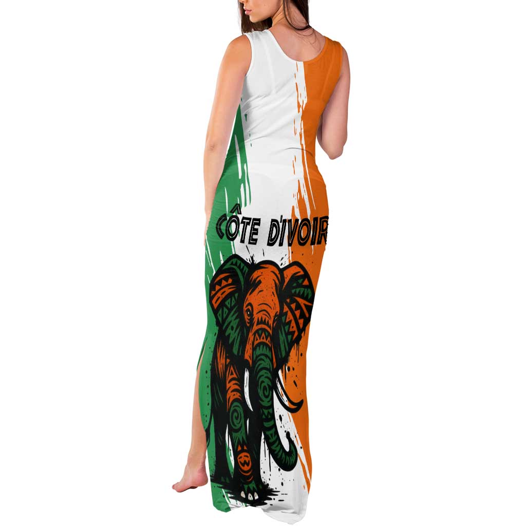 Ivory Coast Tank Maxi Dress with Tribal Elephant and Paint Splash Design - Wonder Print Shop