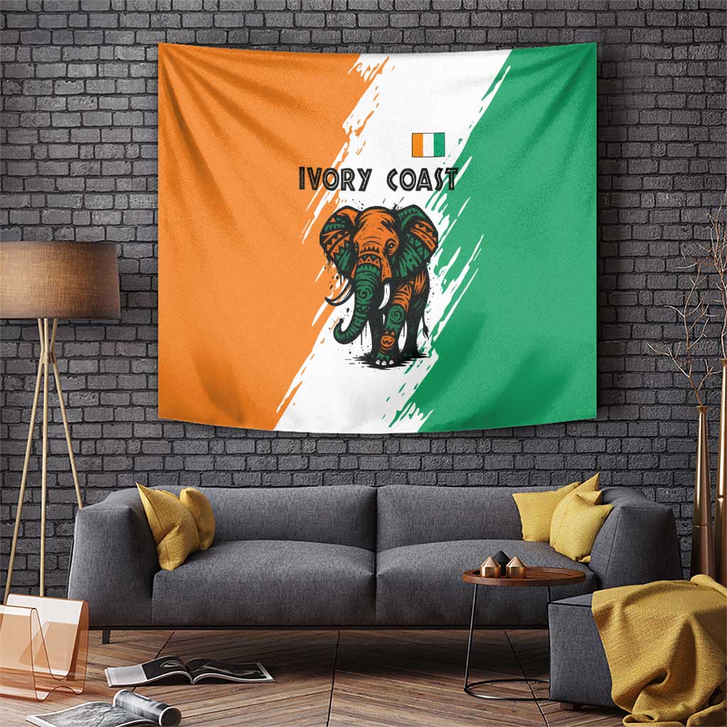 Ivory Coast Tapestry with Tribal Elephant and Paint Splash Design - Wonder Print Shop