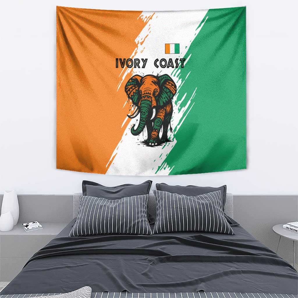 Ivory Coast Tapestry with Tribal Elephant and Paint Splash Design - Wonder Print Shop